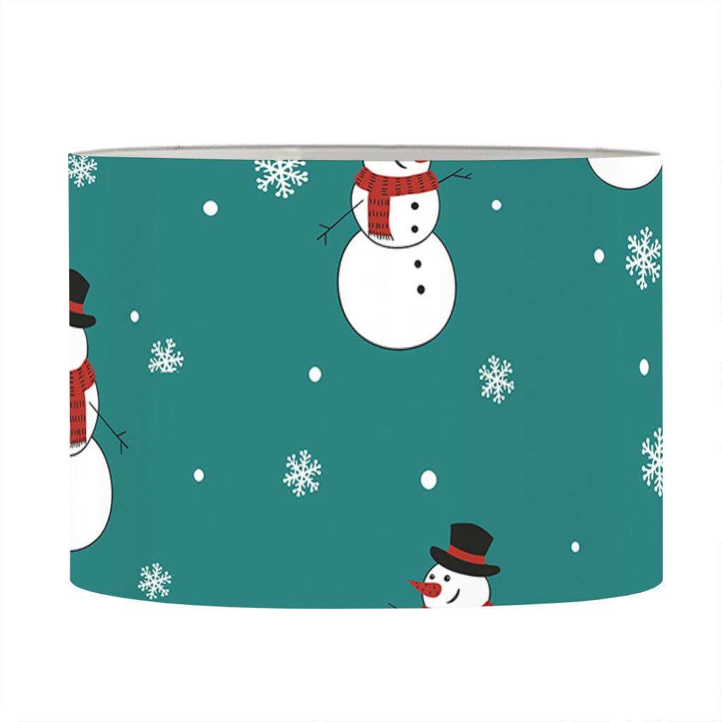 Teal Snowman Pattern Print Drum Lamp Shade
