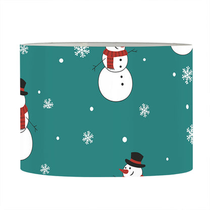Teal Snowman Pattern Print Drum Lamp Shade