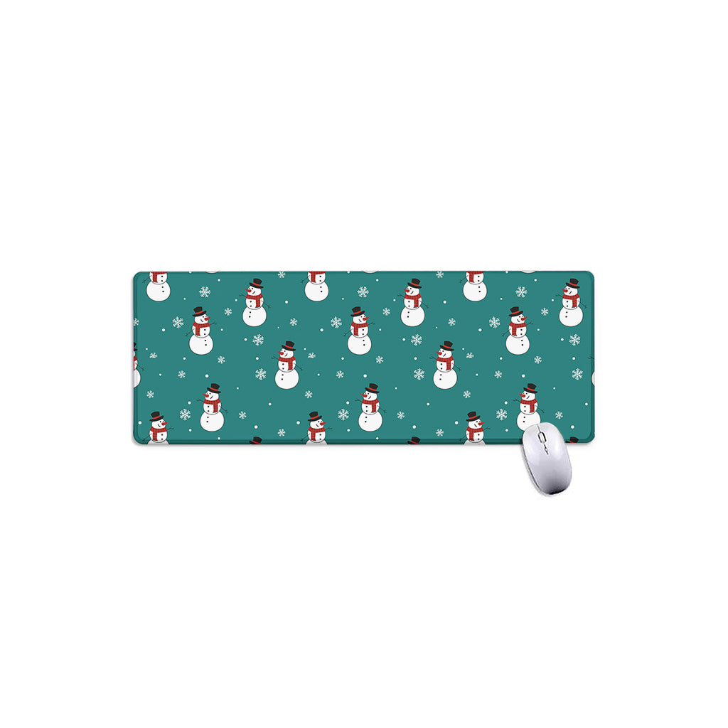 Teal Snowman Pattern Print Extended Mouse Pad