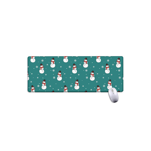 Teal Snowman Pattern Print Extended Mouse Pad