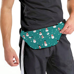 Teal Snowman Pattern Print Fanny Pack