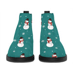 Teal Snowman Pattern Print Flat Ankle Boots