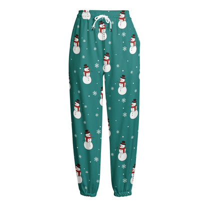 Teal Snowman Pattern Print Fleece Lined Knit Pants