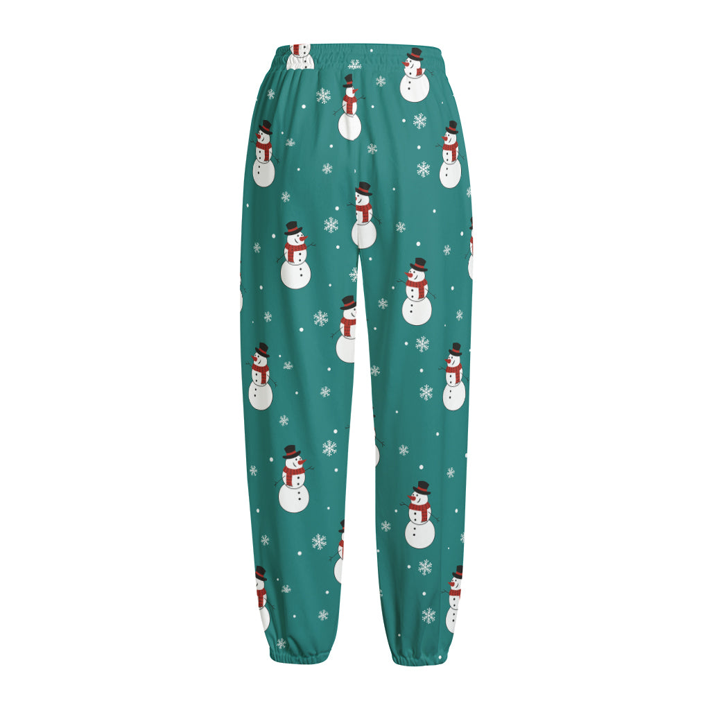 Teal Snowman Pattern Print Fleece Lined Knit Pants