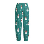 Teal Snowman Pattern Print Fleece Lined Knit Pants