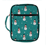 Teal Snowman Pattern Print Front Pocket Bible Bag