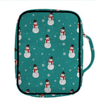 Teal Snowman Pattern Print Front Pocket Bible Bag