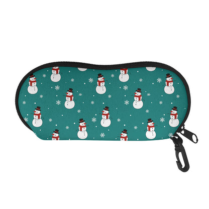 Teal Snowman Pattern Print Glasses Case