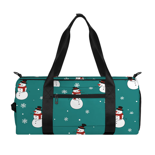 Teal Snowman Pattern Print Gym Bag