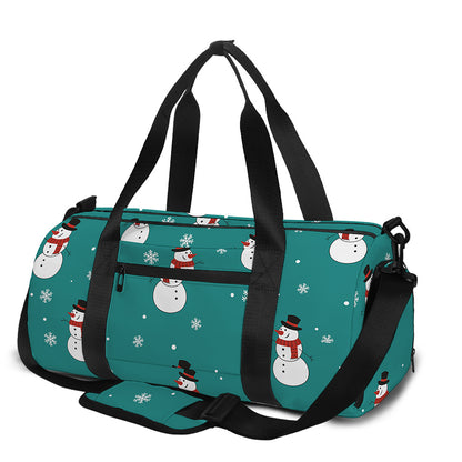 Teal Snowman Pattern Print Gym Bag