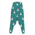 Teal Snowman Pattern Print Hammer Pants