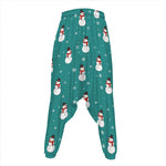Teal Snowman Pattern Print Hammer Pants