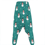 Teal Snowman Pattern Print Hammer Pants