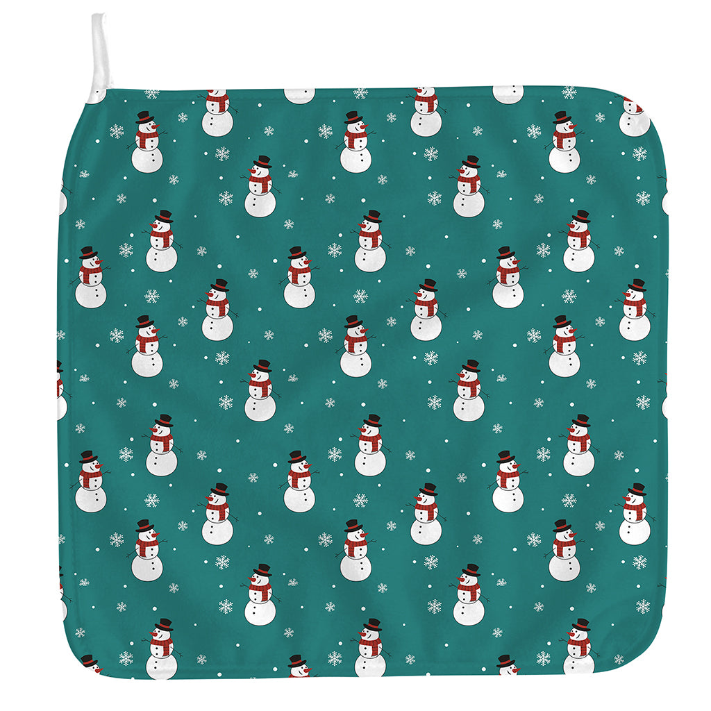 Teal Snowman Pattern Print Hand Towel