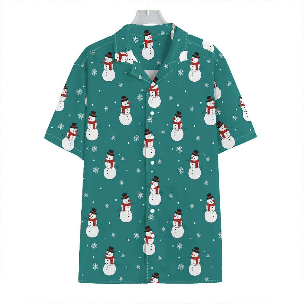 Teal Snowman Pattern Print Hawaiian Shirt