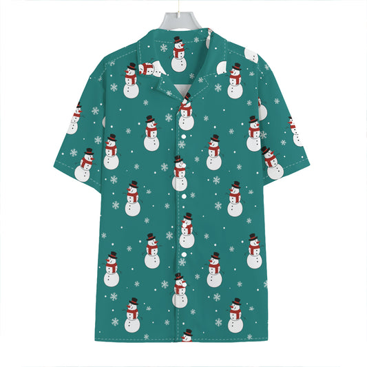 Teal Snowman Pattern Print Hawaiian Shirt