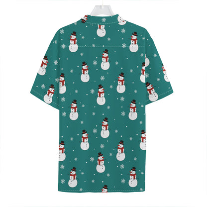Teal Snowman Pattern Print Hawaiian Shirt