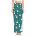 Teal Snowman Pattern Print High Slit Maxi Skirt