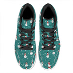 Teal Snowman Pattern Print High Top Leather Sneakers