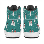 Teal Snowman Pattern Print High Top Leather Sneakers
