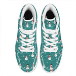 Teal Snowman Pattern Print High Top Leather Sneakers