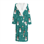 Teal Snowman Pattern Print Hooded Bathrobe