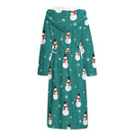 Teal Snowman Pattern Print Hooded Bathrobe