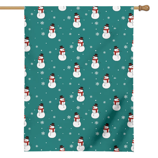 Teal Snowman Pattern Print House Flag