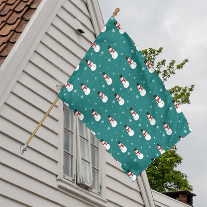 Teal Snowman Pattern Print House Flag