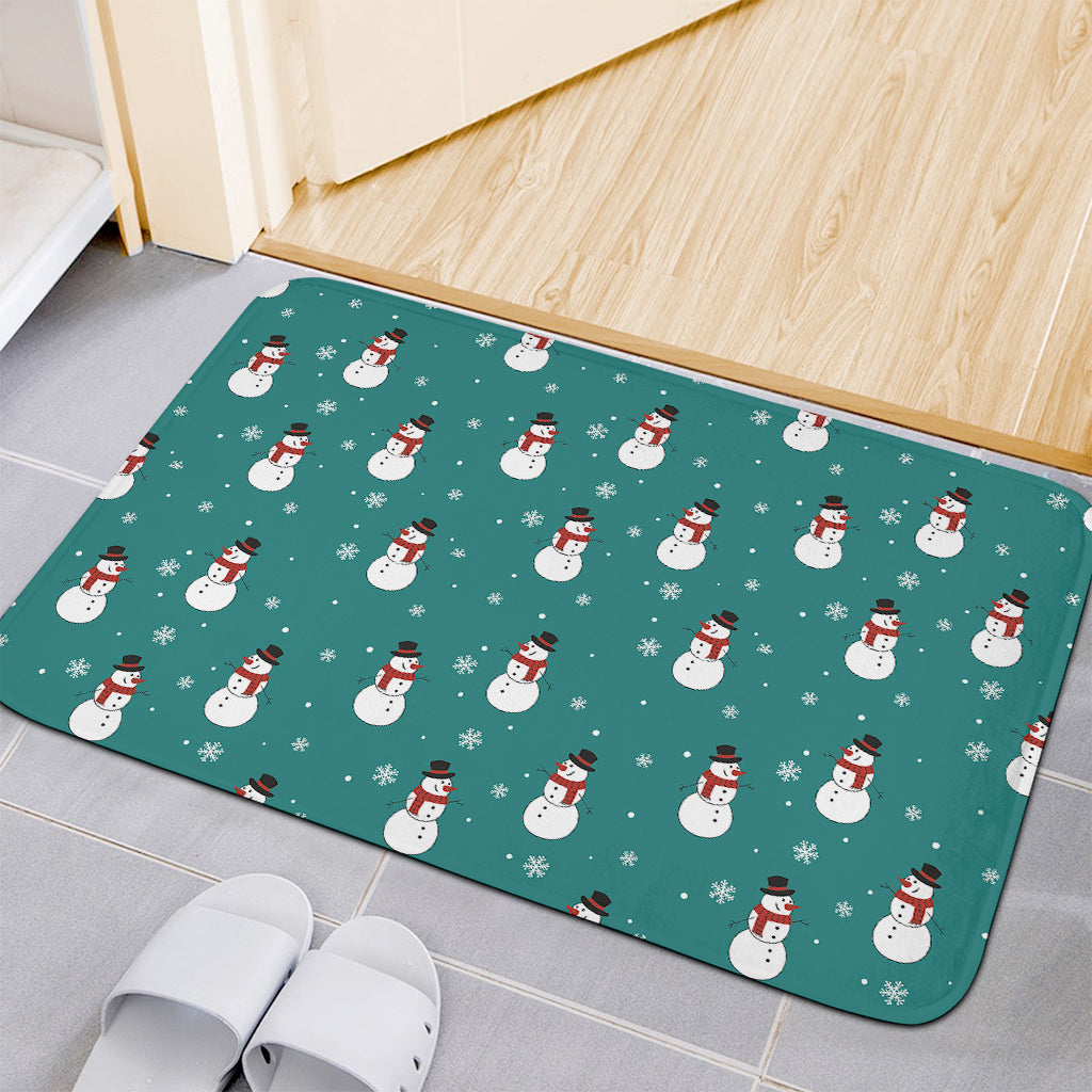 Teal Snowman Pattern Print Indoor Door Mat