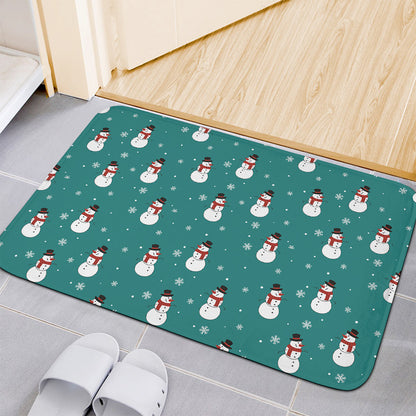 Teal Snowman Pattern Print Indoor Door Mat