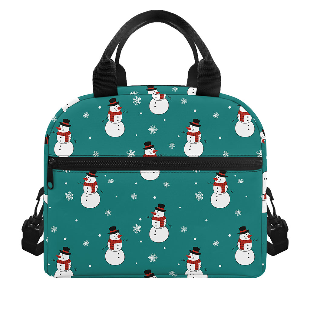 Teal Snowman Pattern Print Insulated Lunch Bag