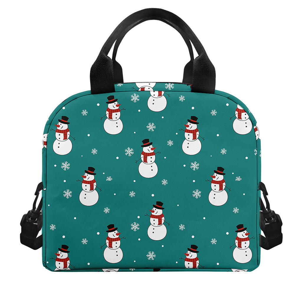 Teal Snowman Pattern Print Insulated Lunch Bag