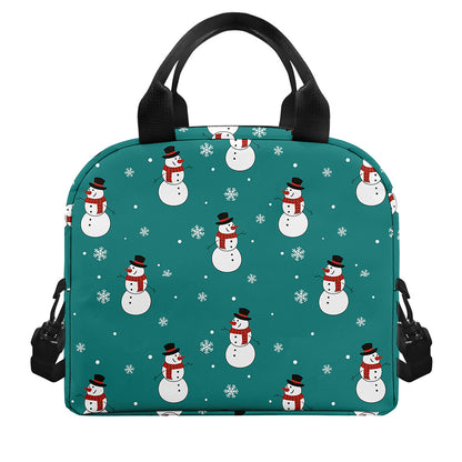 Teal Snowman Pattern Print Insulated Lunch Bag