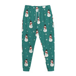 Teal Snowman Pattern Print Jogger Pants