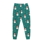 Teal Snowman Pattern Print Jogger Pants