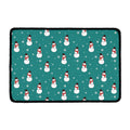 Teal Snowman Pattern Print Kitchen Mat