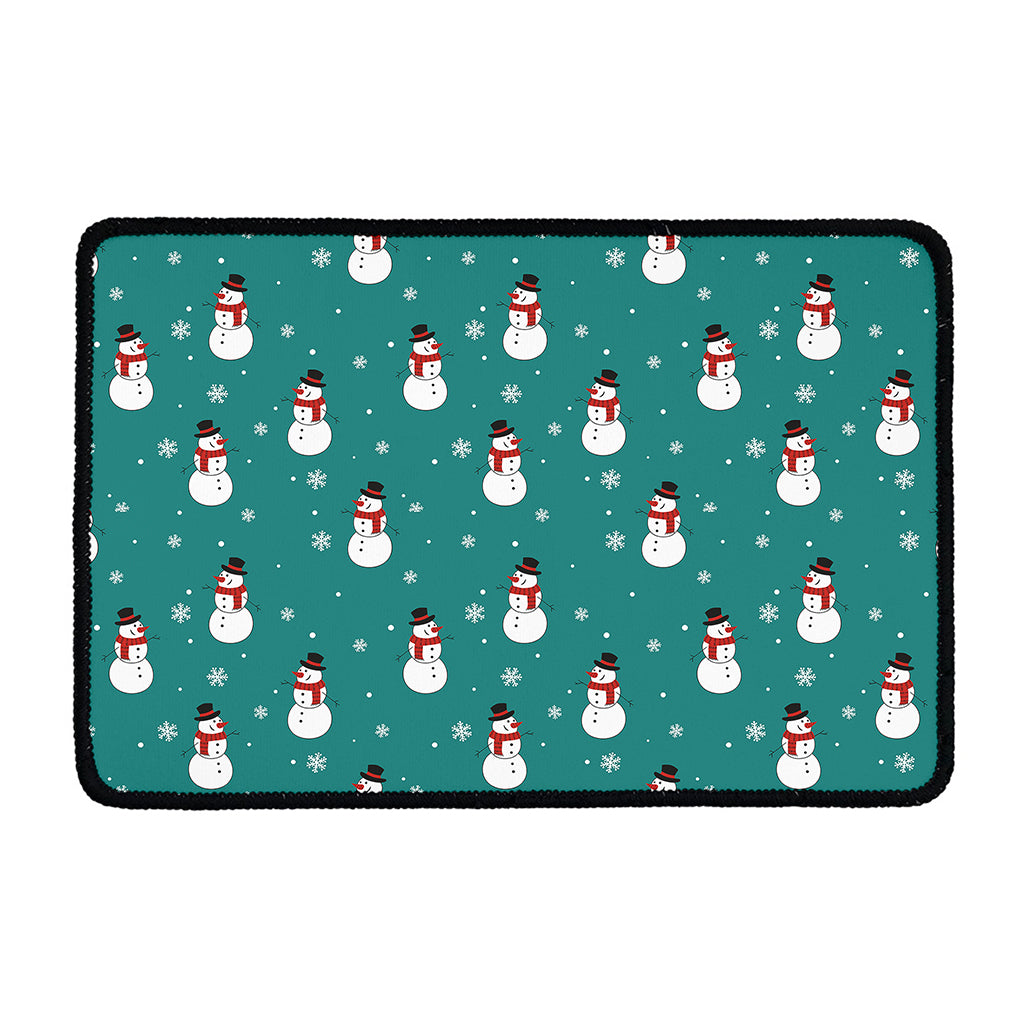 Teal Snowman Pattern Print Kitchen Mat