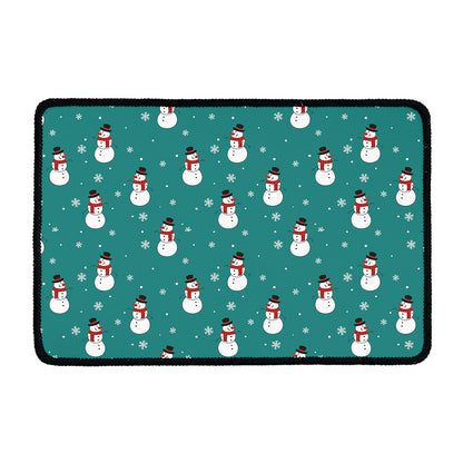 Teal Snowman Pattern Print Kitchen Mat