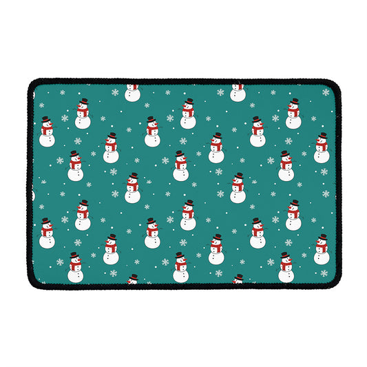 Teal Snowman Pattern Print Kitchen Mat