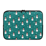 Teal Snowman Pattern Print Laptop Sleeve