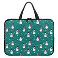 Teal Snowman Pattern Print Laptop Sleeve With Handle