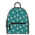 Teal Snowman Pattern Print Leather Backpack