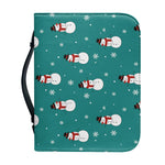 Teal Snowman Pattern Print Leather Bible Cover