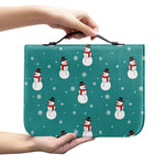 Teal Snowman Pattern Print Leather Bible Cover