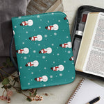 Teal Snowman Pattern Print Leather Bible Cover