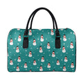 Teal Snowman Pattern Print Leather Duffel Bag