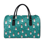Teal Snowman Pattern Print Leather Duffle Bag