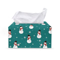 Teal Snowman Pattern Print Leather Tissue Box Cover