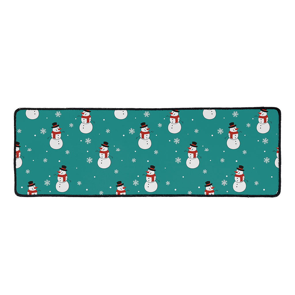 Teal Snowman Pattern Print Long Kitchen Mat